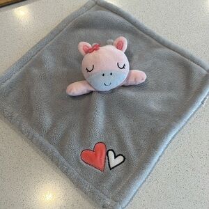 BABY GEAR Pink Gray Cow Lovey Security Blanket Hearts Flower Baby Sleepy Eyes